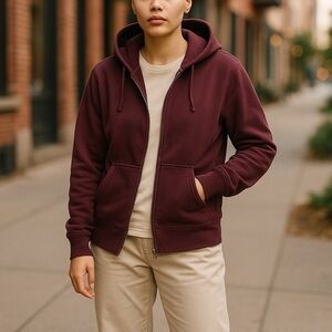 CONVERSE One Star Women's Burgundy Full Zip Hoodie Hooded Sweatshirt Size  xl